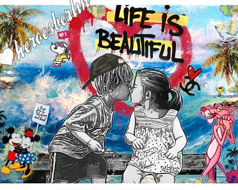 ⭐POP Art Leinwand Kids Kiss BAnksy Bild Galerie Berlin Streetart in Köln