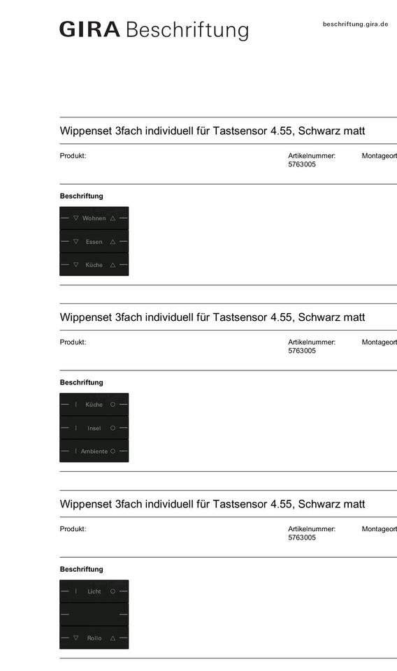 GIRA 5763005 Wippen, NEU - Tastsensor 4.55, individ. Beschriftet in Kiefersfelden