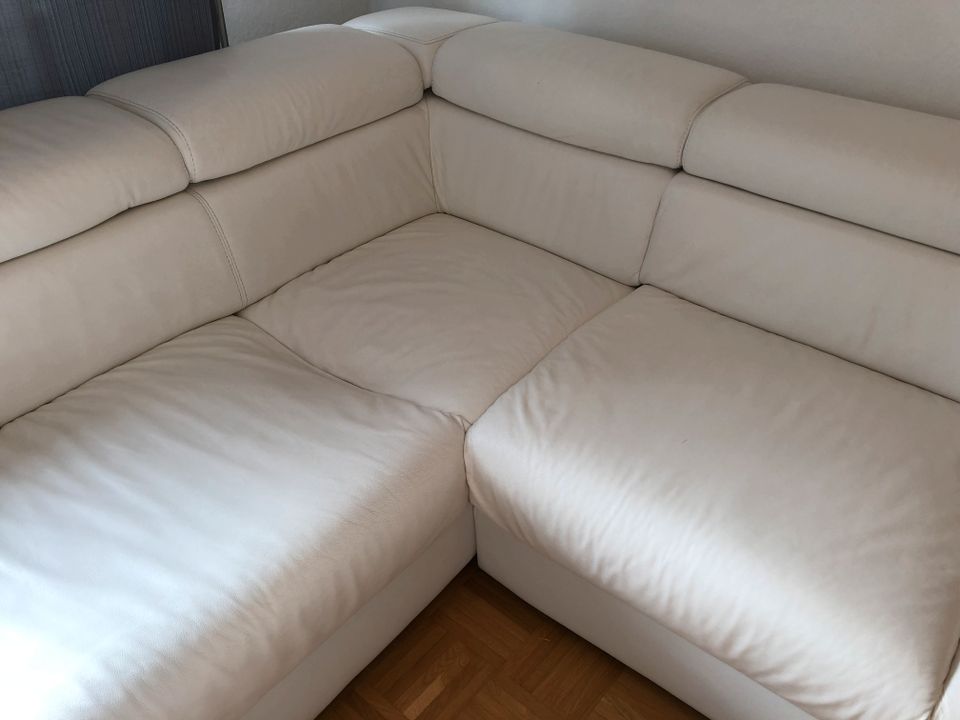 Polsterecke, Ecksofa Ottomane, echtes Leder, weiß, 2,65 x 2,30 cm in Bielefeld