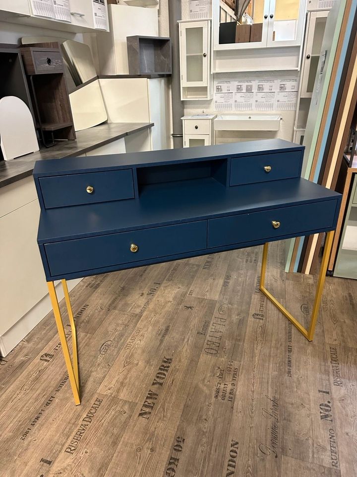 Büro Möbel Set Schreibtisch Farbe dunkelblau Gold in Paderborn