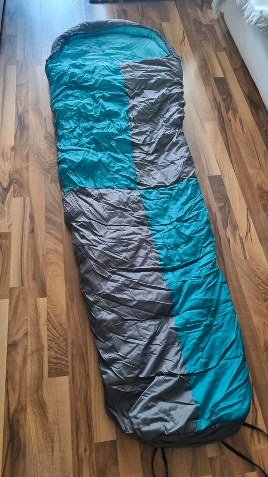 Crane Sports Mumien Schlafsack, 187 cm + 40 cm blau/türkis/grau in Ottobrunn