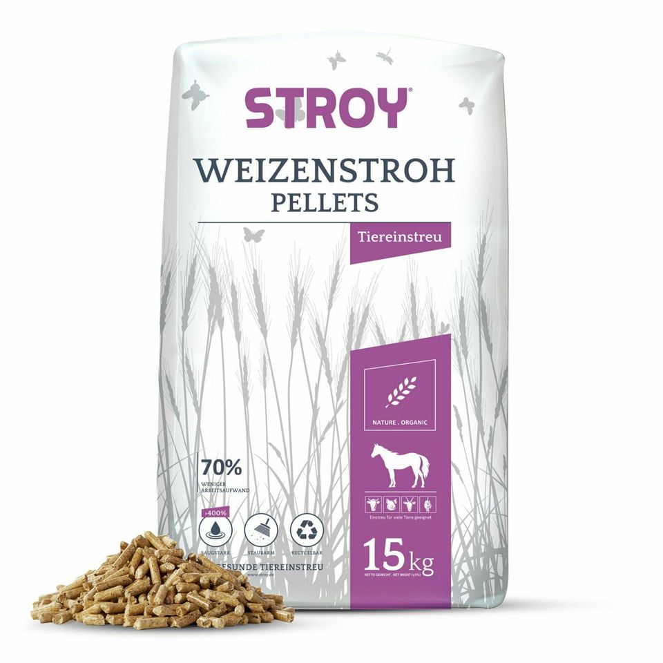 ✅ Strohpellets Einstreu Pferde Tier Stall 15kg Sack 975kg Palette in Burkau