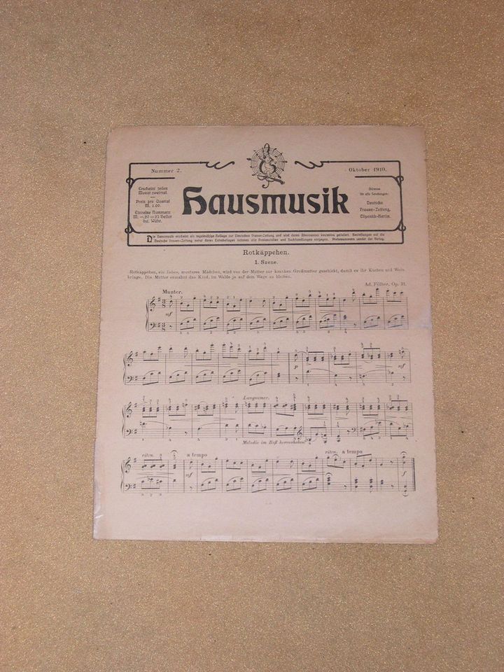 Klaviernoten–Hausmusik Nr. 10/1910 Rotkäppchen1. Szene“ Fölber. in Wandlitz