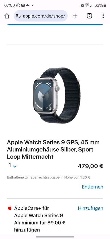 Apple watch 9  45 mm ovp noch nicht geöffnet  Rechnung von Apple in Brilon