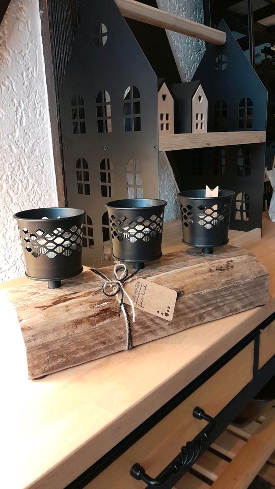 Windlicht Kerzen Balken Altholz Tischdeko schwarz spleenwerk in Neumünster