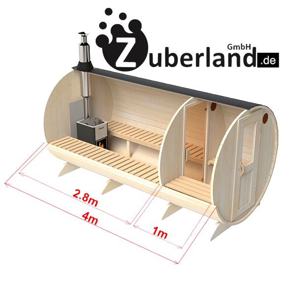 Fass-Sauna 4 m mit Vorraum  für 8 - 10 Personen mit Ofen in Minden