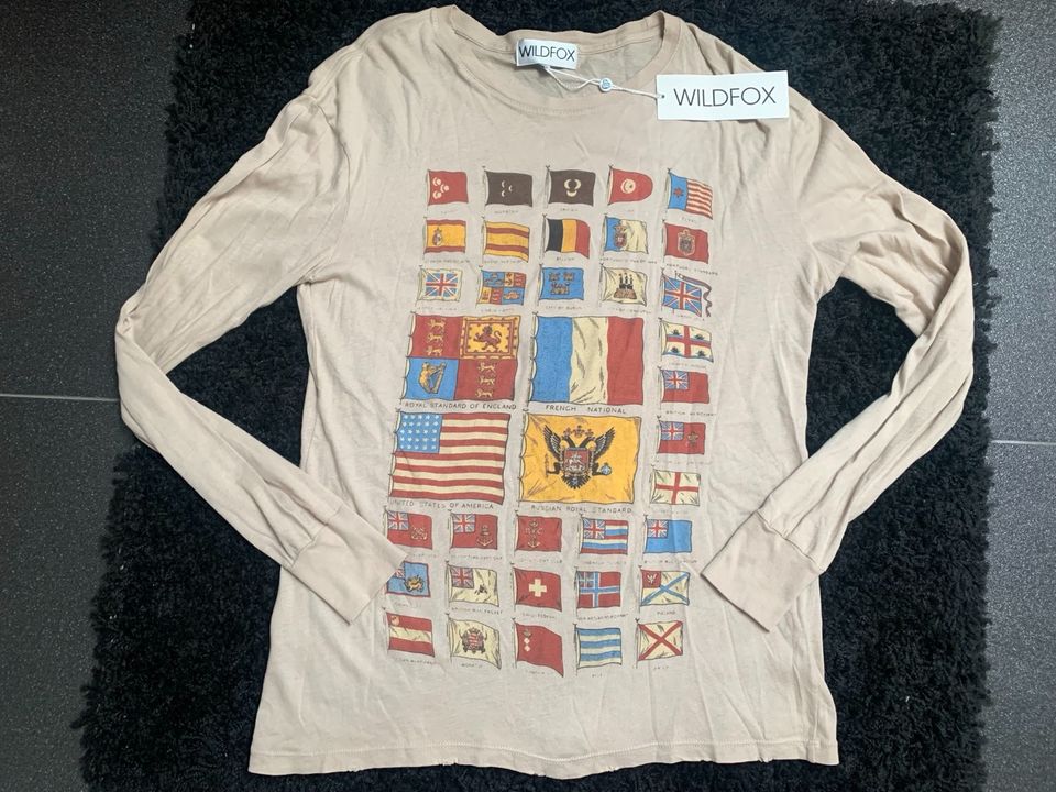 Neu Wildfox Damen T-Shirt Sweatshirt Flaggen langärmelige Größe S in Neuss
