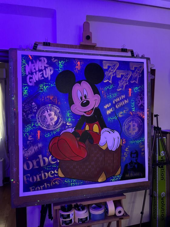 ✅Addiel Arturo (1986) - Mickey Mouse - 100x100 cm - Leinwand, Pop Art, Acryl, Spray, Wandbild, Kunstwerk in Horstmar