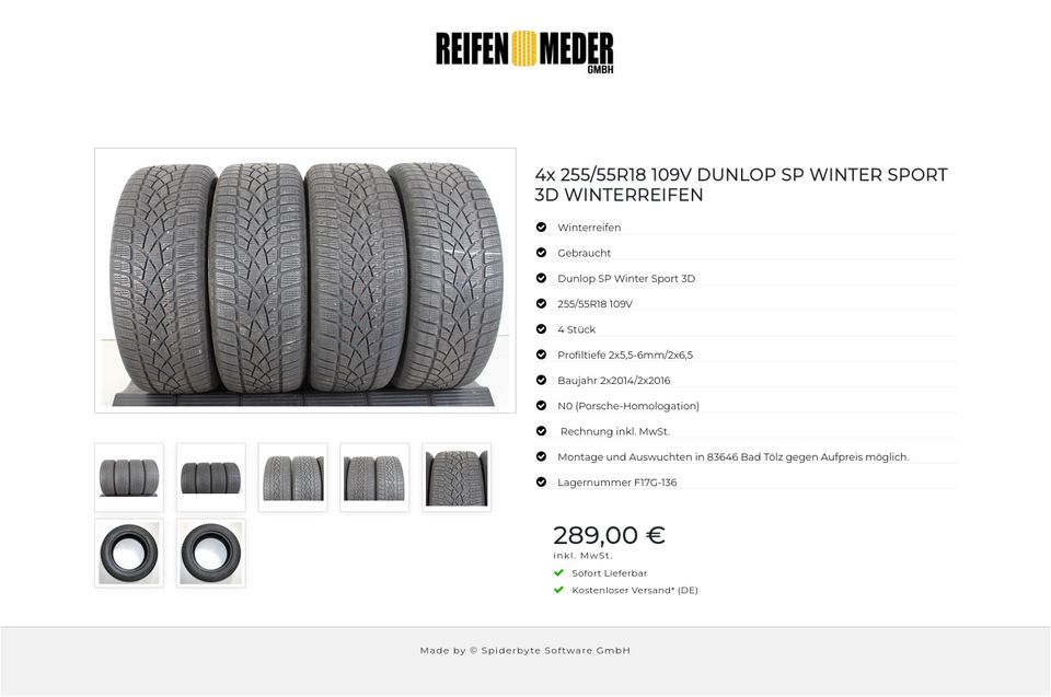 4x 255/55R18 109V DUNLOP SP WINTER SPORT 3D WINTERREIFEN #1H2I in Bad Tölz