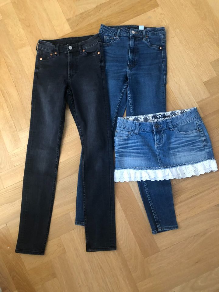 Jeans-Paket 3 Teile:2x Skinny-Jeans H&M,Jeans-Rock Fishbone 164 in Landshut