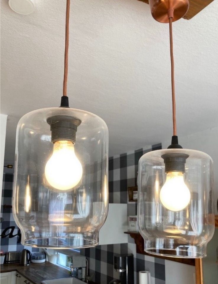 3er Glas Lampe Ikea Deckenlampe Hängelampe Kupfer Küche Esszimmer in Holle