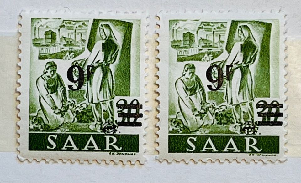 4 Briefmarken Saar Berufe 1947 überdruckt Pfennig Franc in Mainz