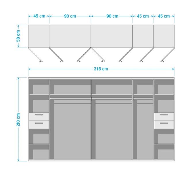 Drehtürenschrank Plankeneiche graphit 316cm (#1060) in Altdorf