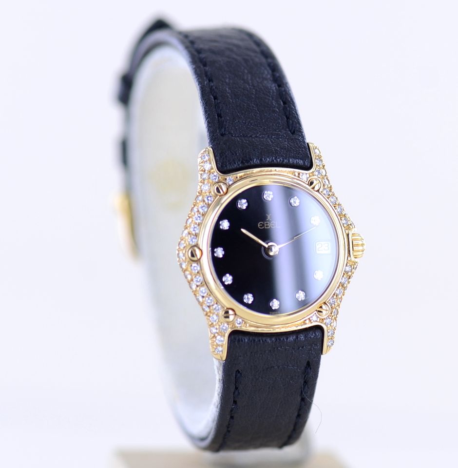 Ebel Uhr 18K Gold 1911 Luxus Lady Onyx Dial Factory Diamond rar in Langenfeld