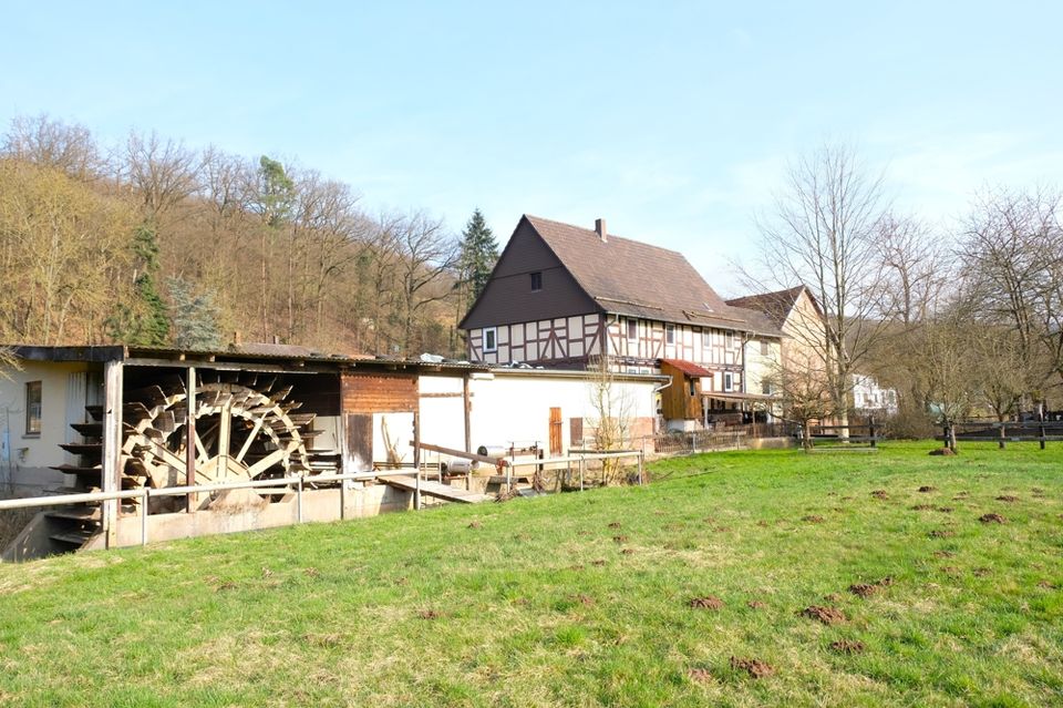 Ehemalige Papiermühle mit Wasserrecht für Stromerzeugung, großem Hof, Scheune, Werkstatt und Wiesen in Hauneck !! in Hauneck