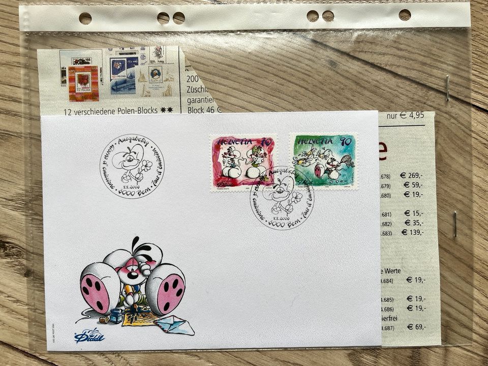 Diddl Briefmarken mit Stempel auf Diddlbriefumschlag in Wurzen