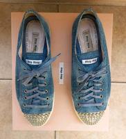 Miu miu Jeans low Sneakers mit Schnürung & silber Nieten Kappe Düsseldorf - Eller Vorschau