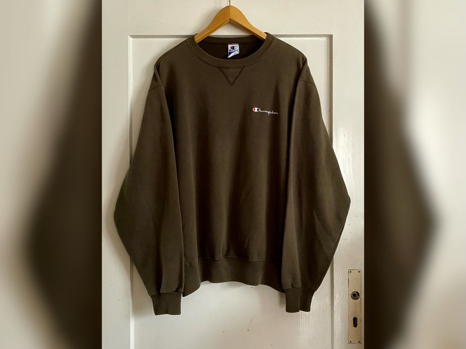 Vintage Champion Sweatshirt, dunkelgrün/khaki, Gr. XL in Heidelberg