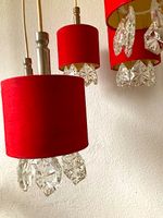 Kaskadenlampe Deckenleuchte 70er 5-armig Glaskristalle Stoff rot Schleswig-Holstein - Gelting Angeln Vorschau