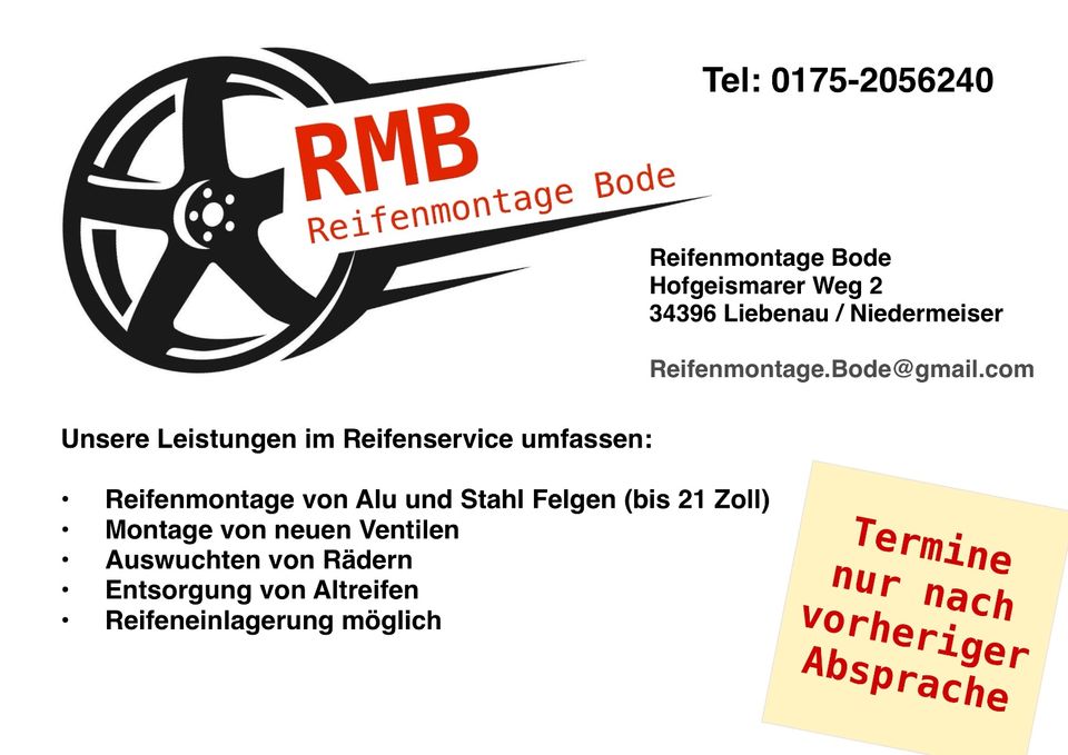 Reifenmontage - Reifenservice - Reifenwechsel - Reperatur in Liebenau