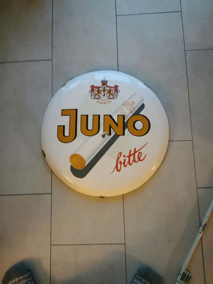 Emailleschild Juno bitte von 1956, Josetti in Porta Westfalica