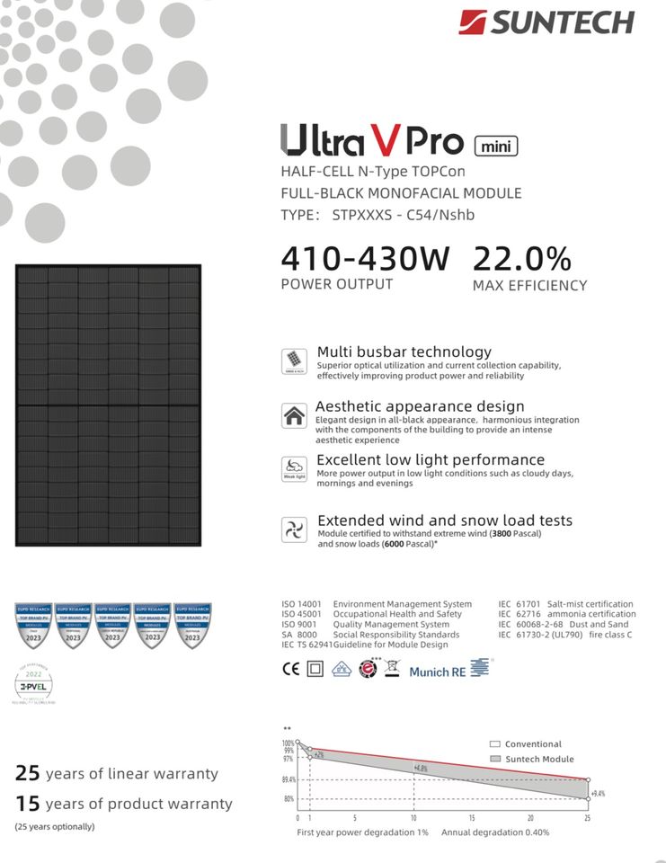 Suntech Solarmodul Photovoltaikmodul Ultra V Pro Solar PV Modul 420W Full Black in Stendal