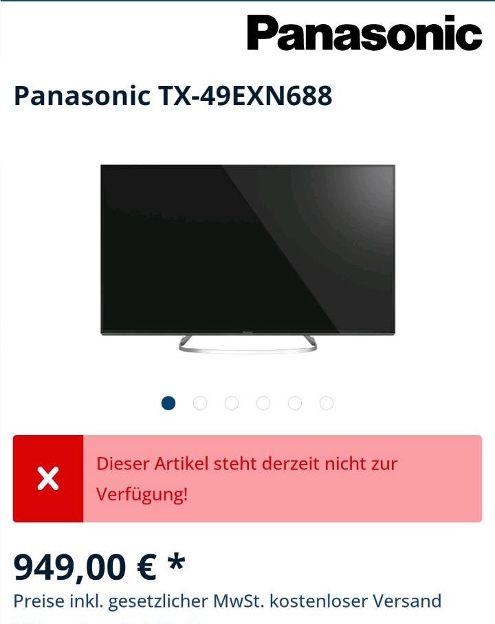Panasonic Fernseher 49" Zoll TX-49EXN688 in Nürnberg (Mittelfr)