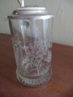 Bierkrug  (Glas)  mit Zinndeckel - Motiv "Auerhahn" Bayern - Trostberg Vorschau