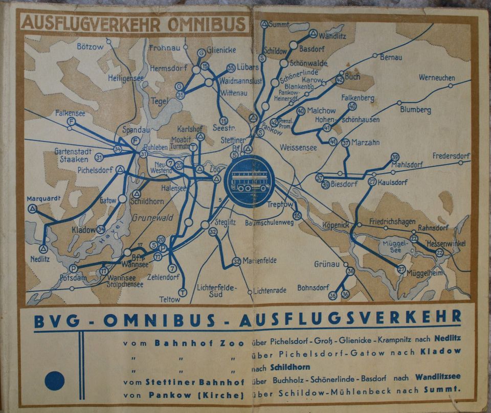 Berliner Verkehrs A.G. - Liniennetz BVG Berlin - 1933 - Karte in Grünheide (Mark)