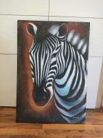 Bild Wandbild Gemälde mit Struktur Leinwand Zebra 70x100 cm Bayern - Traitsching Vorschau