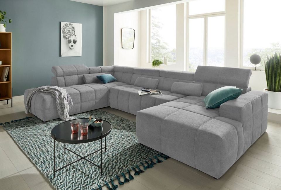 Wohnlandschaft Kopfteil-Verstellung Chenille Sofa UVP 3449,- NEU in Kassel