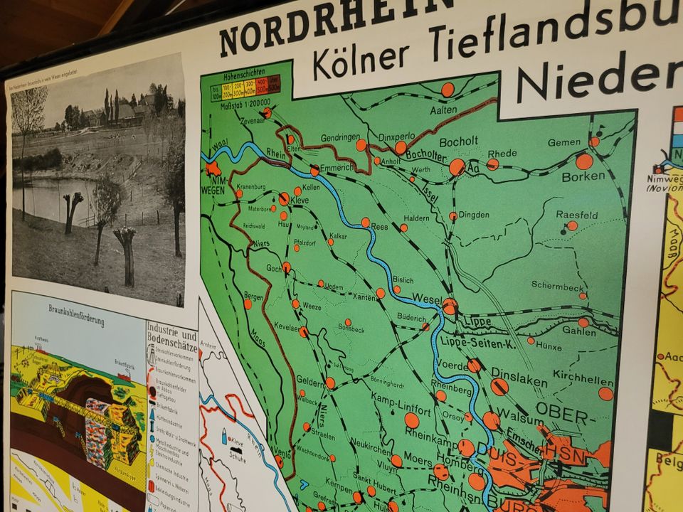 Schulwandkarte Köln NRW Kölner Tieflansbucht und Niederrhein retr in Nideggen / Düren