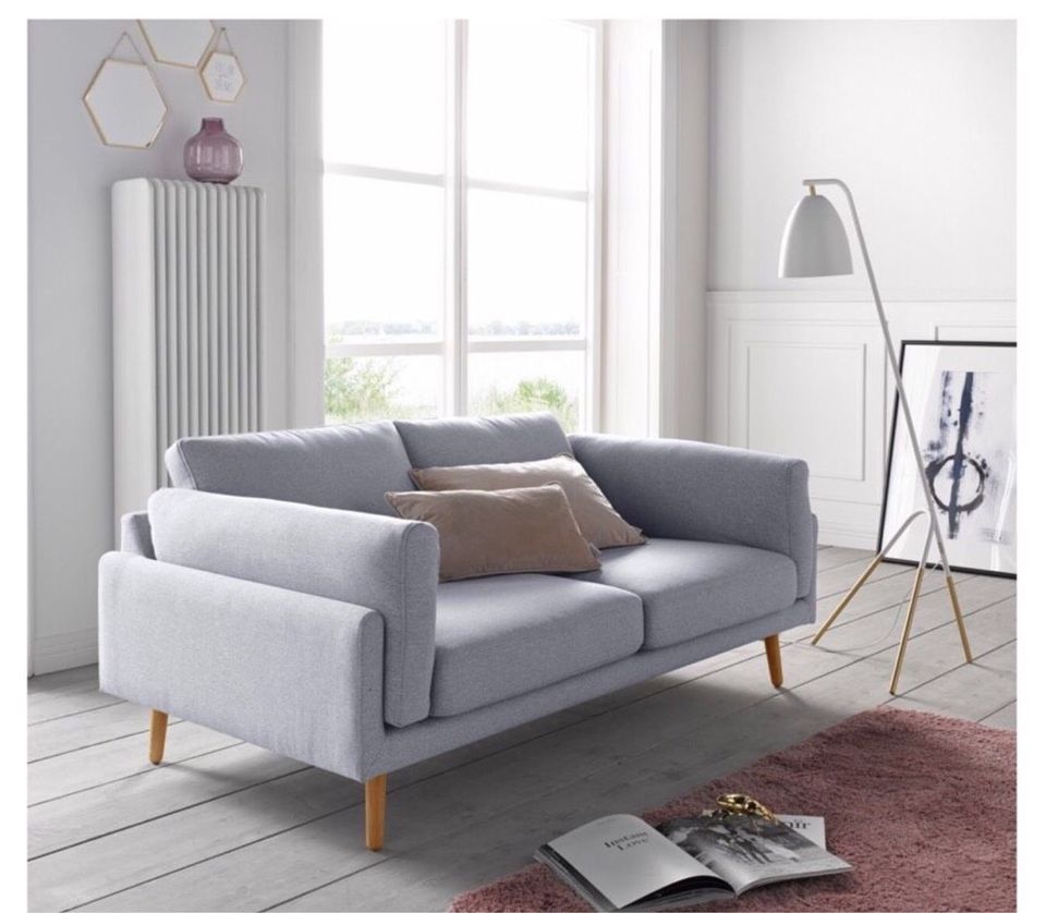Andas Malvik Sofa Couch 2 Sitzer grau Stoff Eiche 172cm in Wefensleben