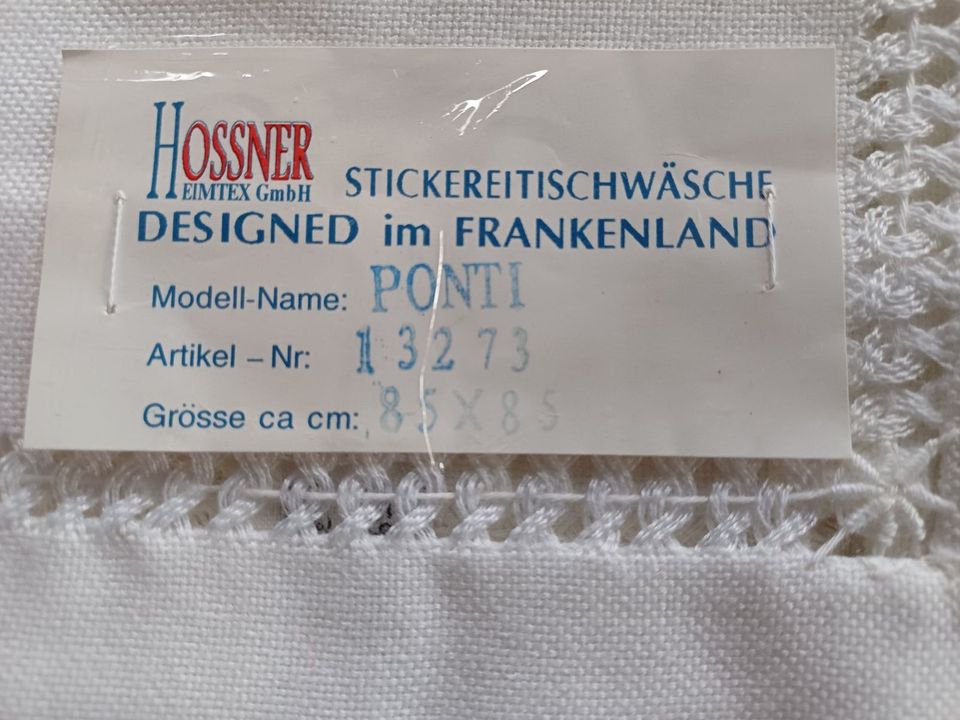 Weiße Tischdecke NEU 85 x 85 Frankenland Hossner Heimtex GmbH OVP in Amerang