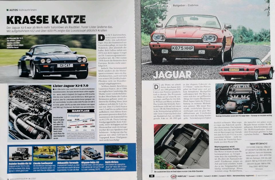 Jaguar XJS Reklame Berichte 5,3 V12 SC Cabrio 3,6 4,0 Coupe in Hanau