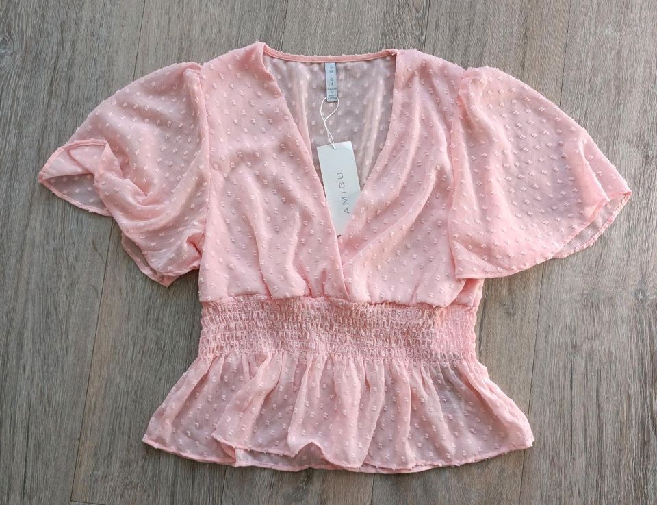 NEU ❤️ AMISU taillierte PLUMENTIS Bluse L rosa Chiffon Top Shirt in Erfurt