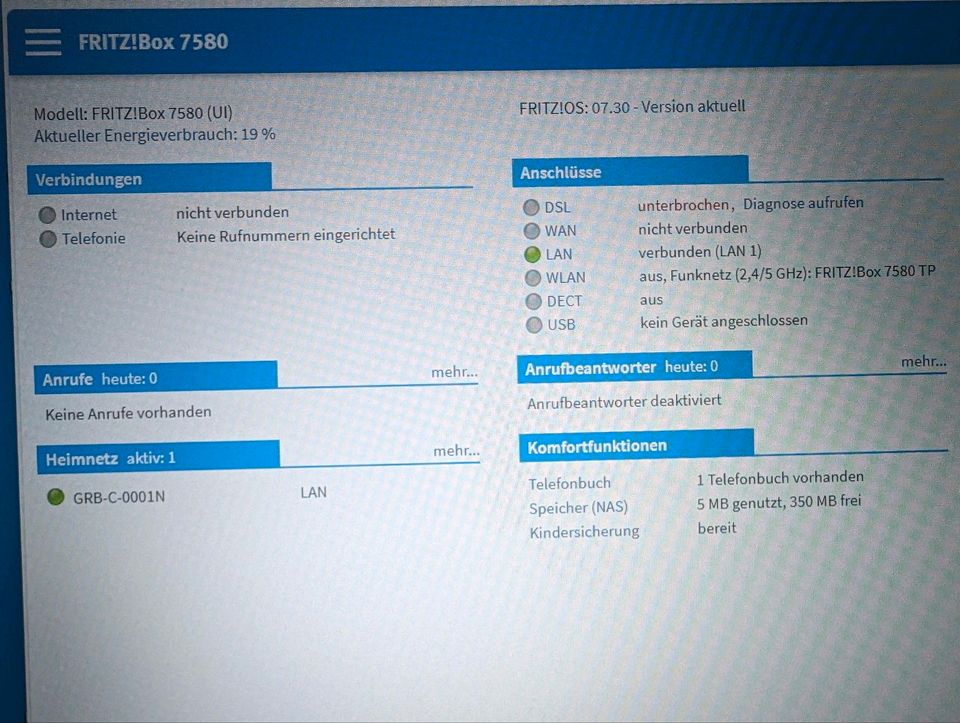 AVM Fritz Box 7580 1&1 Edition, DECT, WLAN, VDSL, ADSL2+, ADSL in Grasbrunn