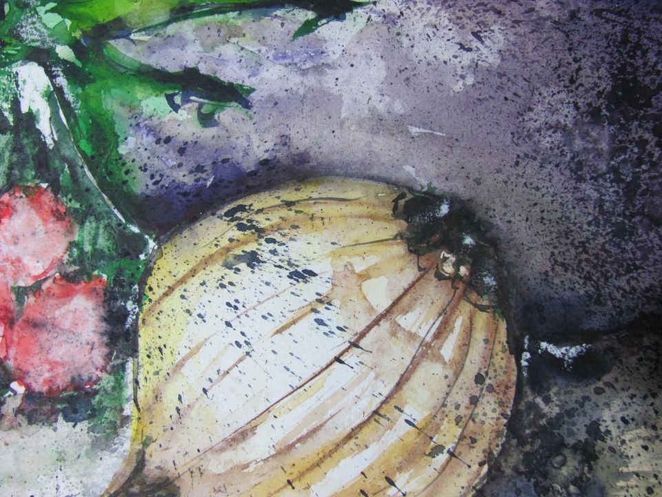 Original Aquarell Aubergine Zwiebel Stillleben Bild Rahmen in Troisdorf