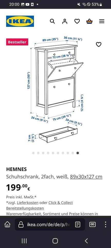 Ikea hemnes Schuhschrank weiß und Garderobe Hutablage in Heide