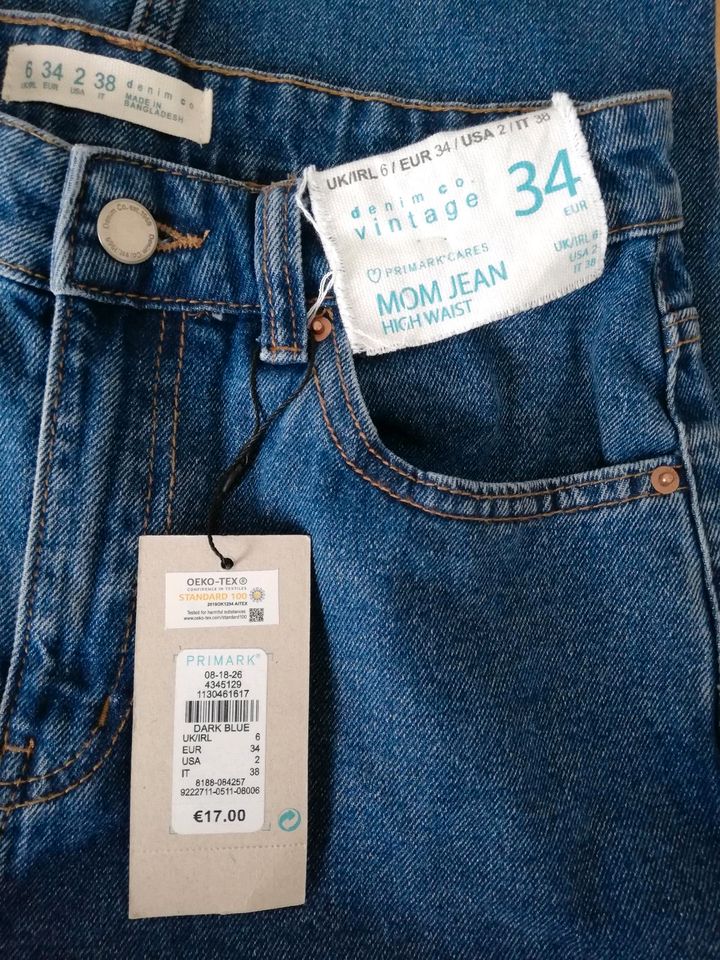 Vintage Mom Jeans High Waist Gr. 34 von Primark neu mit Etikett in Nürnberg (Mittelfr)