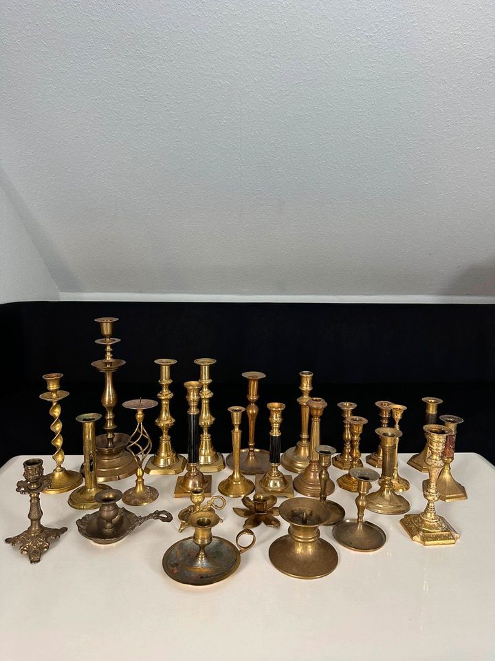 Antik Messing Bronze Kerzenständer Sammlung Art Deco 8kg 28-Teile in Korschenbroich
