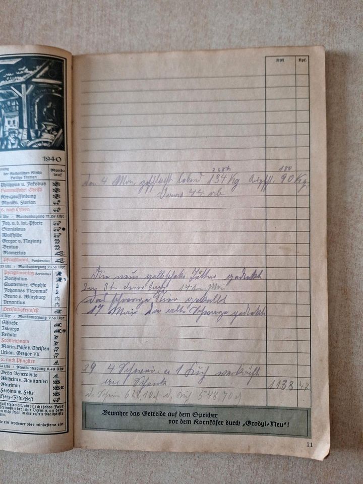 Scholle und Kraft Kalender für Landwirtschaft und Garten von 1940 in Apolda