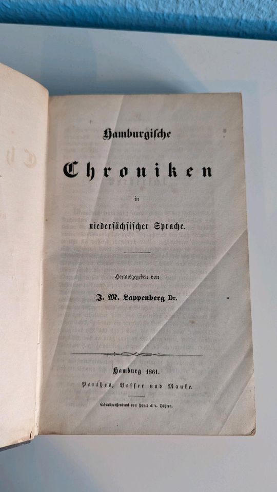 Hamburgische Chronik in niedersächsischen Sprache Lappenberg 1861 in Hamburg