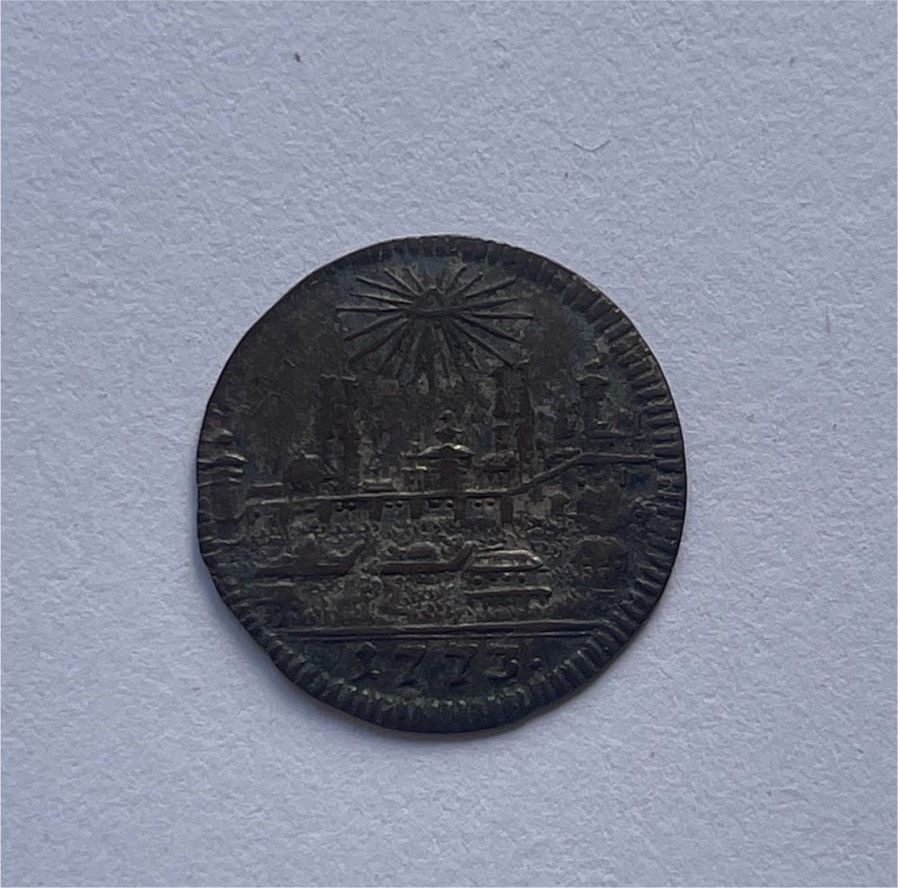 1 Kreuzer Münze 1773 freie Stadt Nürnberg mit Stadtansicht in Zwingenberg