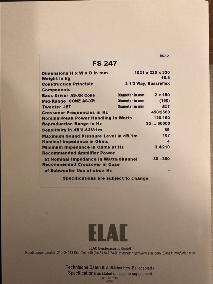 Top Zustand! Elac FS 247 Stereo- und Surroundlautsprecher wie neu in Schönwalde-Glien