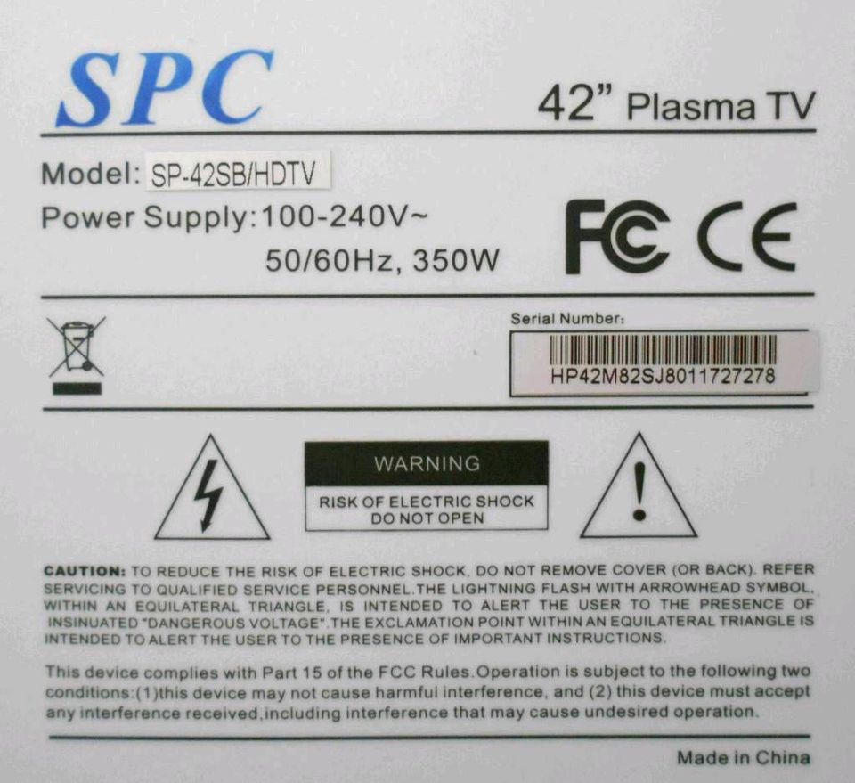 SPC Plasma TV : SP-42SB/HDTV Fernseher in Rudolstadt