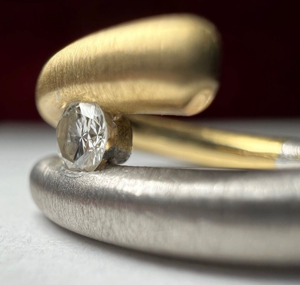 Bicolor-Spannring Gold750&Platin Gr.51 Solitär-Brillant 0,13 Ct! in Aschaffenburg