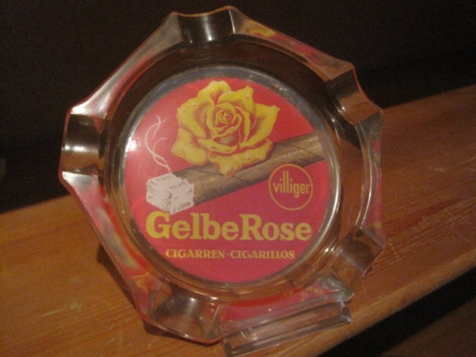 Ascher, Aschenbecher, Glas "Gelbe Rose" Zigarren Villiger in Münchberg