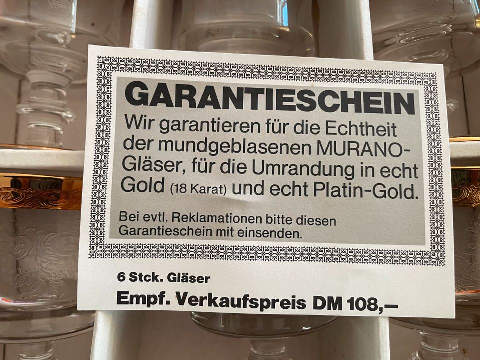 6x Murano Gläser mit echt Goldrand, Vintage OVP in München