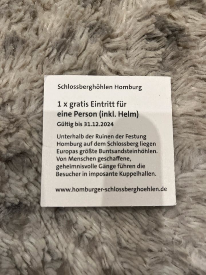 Schlossberghöhle Homburg Eintritt gratis Tageskarte mit Helm in Saarlouis